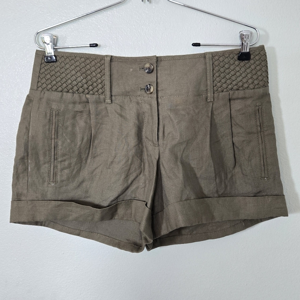 Loft | Olive Green 100% Linen Shorts Size 6
